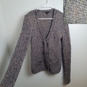 Ann Taylor Knit Grey Cream Merino Wool Alpaca Mohair Sweater Cardigan Size Small